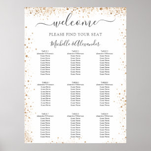 Póster Wedding seating chart white gold glitter dust