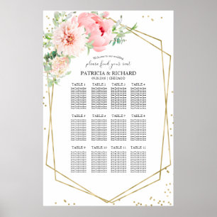Póster Wedding Seating Plan Elegant Floral