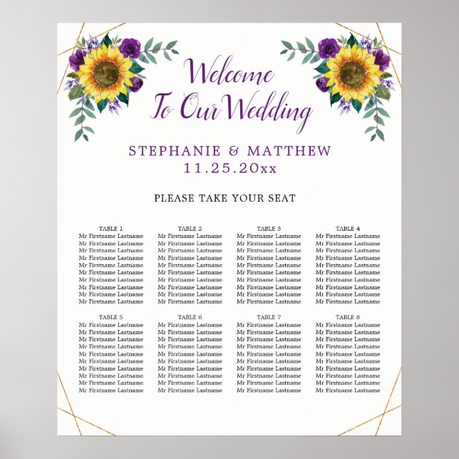 Póster Wedding Seating Sunflower Purple Geometrical 8  (Frente)