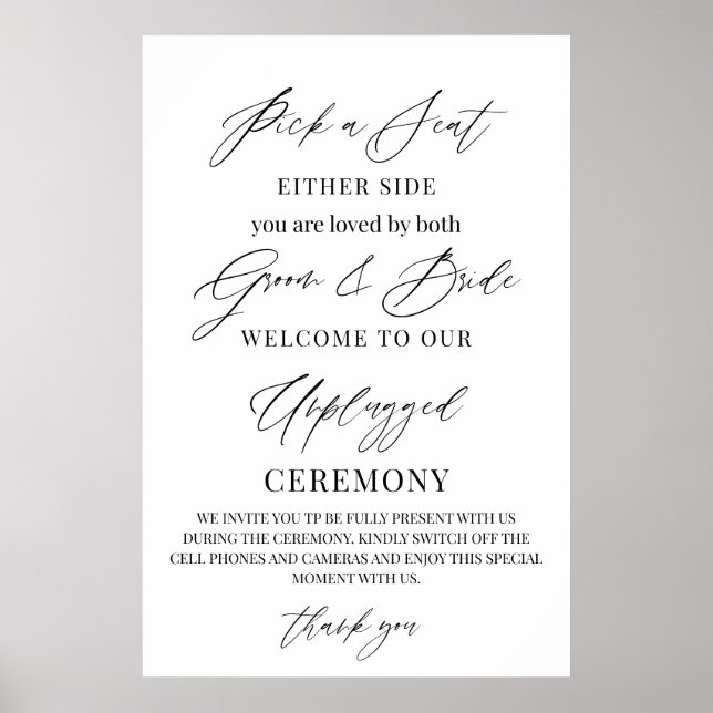 Póster Wedding Sign – Pick a Seat, Not a Side | Unplugged (Frente)
