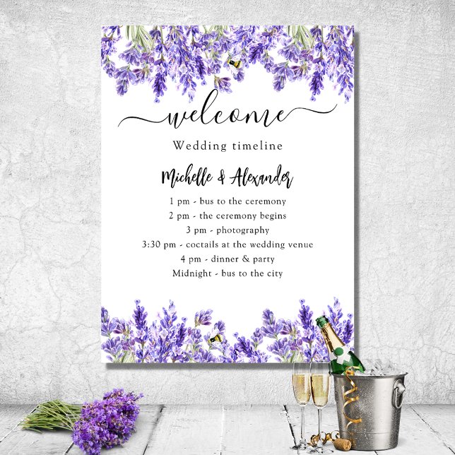 Póster Wedding timeline program lavender florals welcome (Subido por el creador)