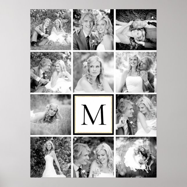 Póster Wedding twelve photo collage and monogram (Frente)