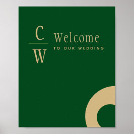Póster Wedding Welcome Emerald Green Gold Monogram Sign
