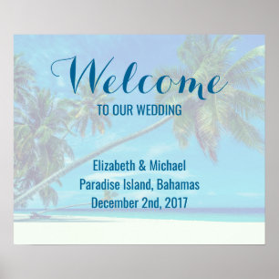 Póster Wedding Welcome Sandy Beach with Tropical Palms