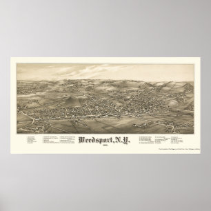 Póster Weedsport, mapa panorámico de NY - 1885