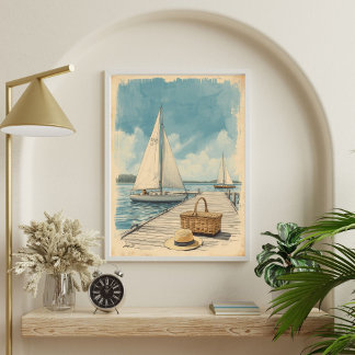 Póster Weekend in the Hamptons – Retro East Coast Seaside