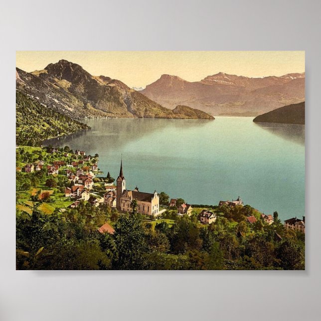 Póster Weggis, Rigi, Fotografía clásica de Suiza (Frente)