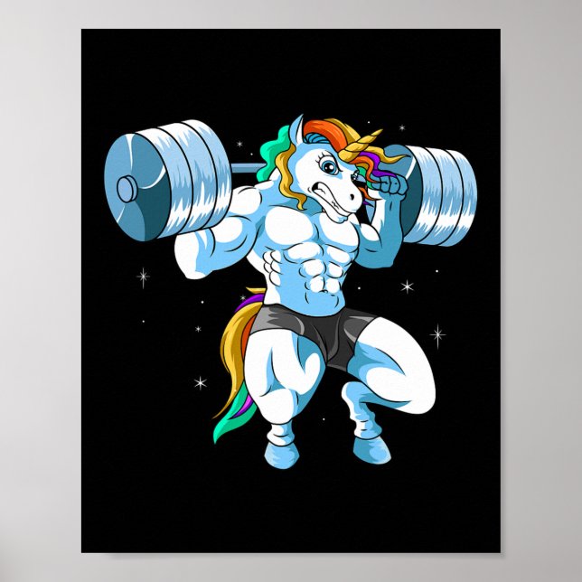 Póster Weightlifell - Funny Unicorn Weightlifter (Frente)