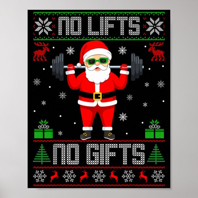 Póster Weightlifting Workout Gym Santa Christmas Ugly Swe (Frente)