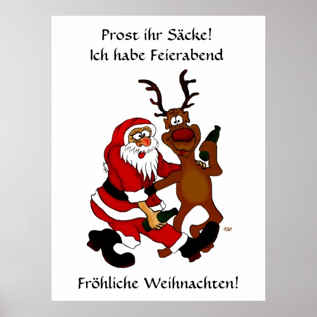 Póster Weihnachtsmann mit Elch - ¡Prost ihr Säcke! (Frente)