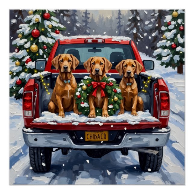 Póster Weimaraner Christmas Red Truck Holiday (Anverso)