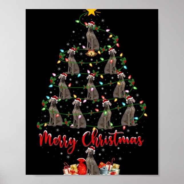 Póster Weimaraner Dog Xmas Lights Santa Weimaraner Christ (Frente)