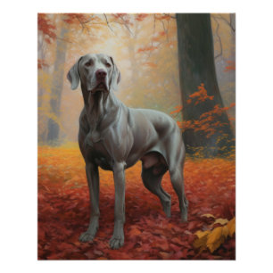 Póster Weimaraner en Otoño Hojas que Caen Inspiran