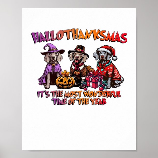 Póster Weimaraner Halloween Navidades del Día de Acción d (Frente)
