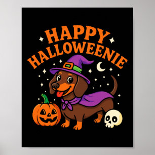 Póster Weiner Dog Witch Happy Halloweenie Cute Halloween