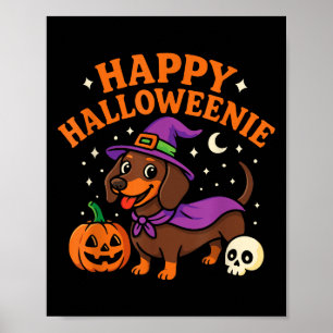 Póster Weiner Dog Witch Happy Halloweenie Cute Halloween