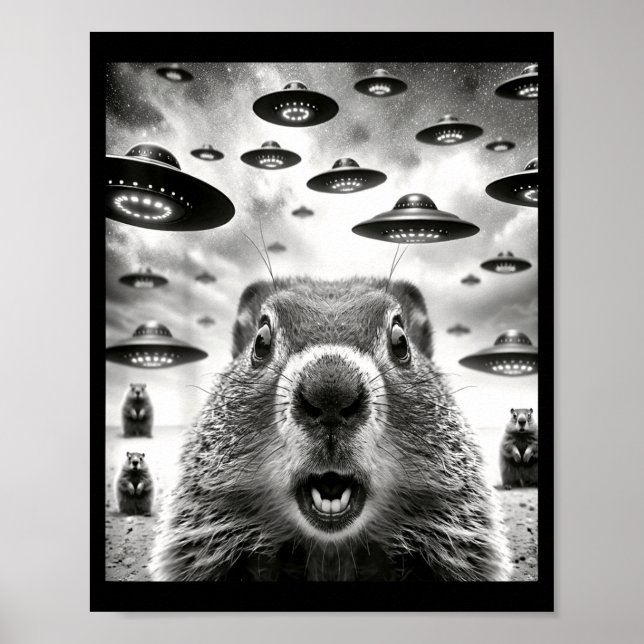 Póster Weird Groundhogs Selfie With Alien Ufo Funny Groun (Frente)