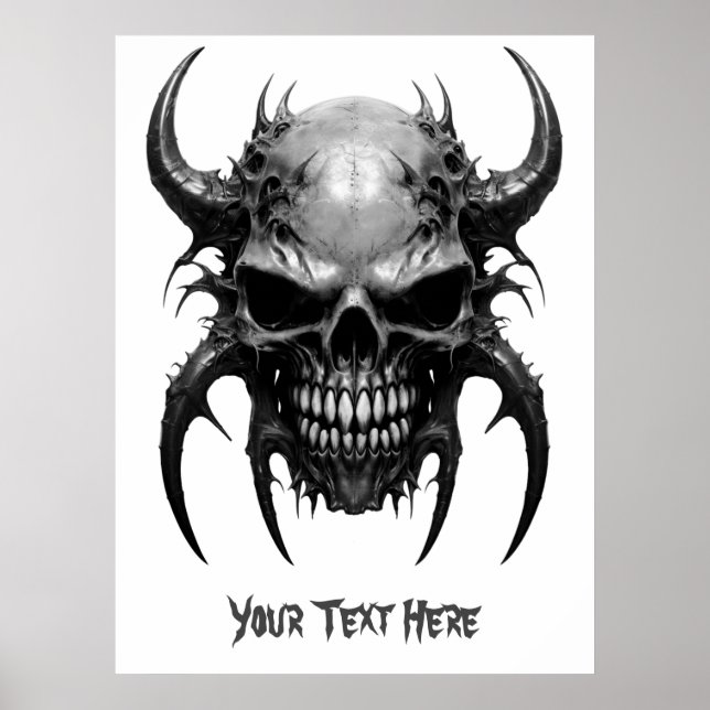 Póster Weirdcore personalizado Spiky Skull Gray (Frente)