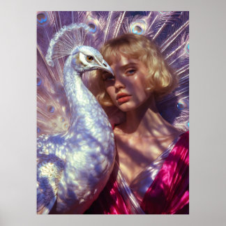 Póster Weißer Pfau und Schönheit in rosa Eleganz