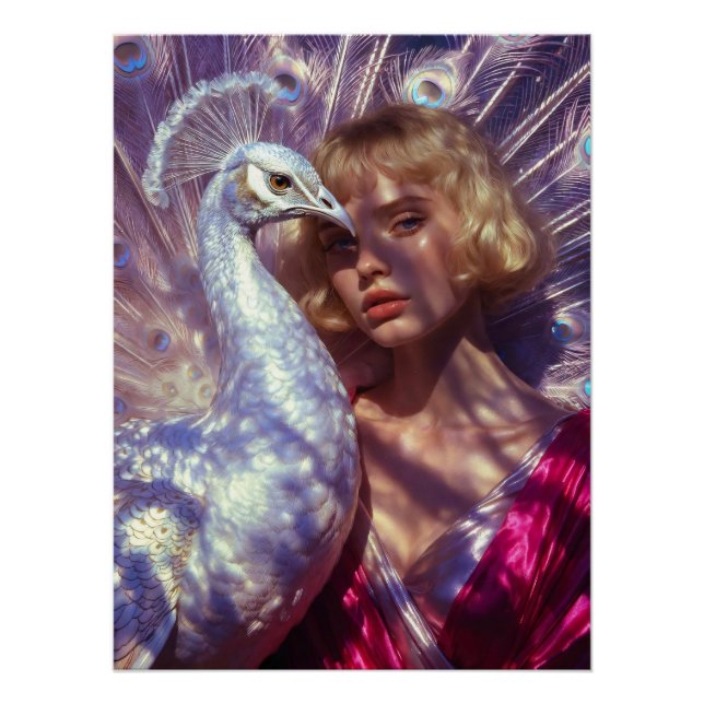 Póster Weißer Pfau und Schönheit in rosa Eleganz (Anverso)