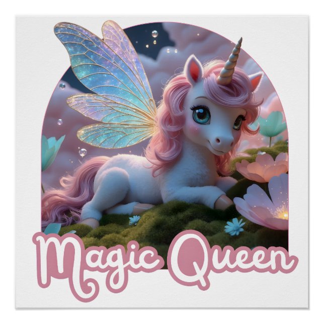 Póster Weißes Einhorn mit Flügeln - Magic Queen (Anverso)