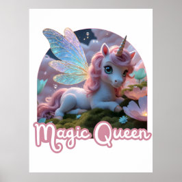Póster Weißes Einhorn mit Flügeln - Magic Queen