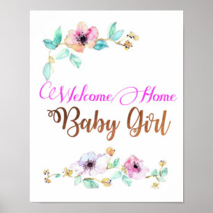 Póster Welcom Home Baby Girl con fuente de Relieve metali