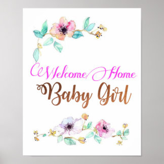 Póster Welcom Home Baby Girl con fuente de Relieve metali