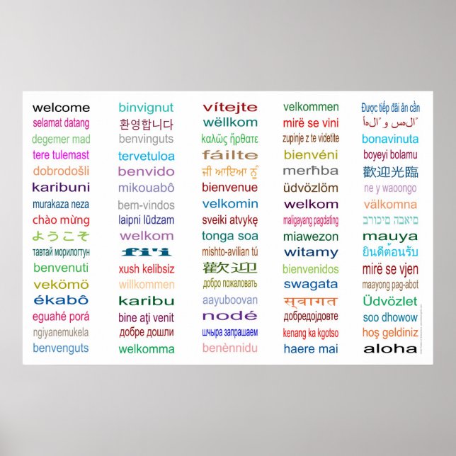 Póster Welcome 80 Languages Poster - 5 sizes/White (Frente)