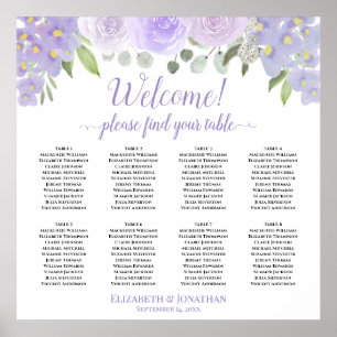 Póster Welcome! 8 Table Lavender Roses Boho Seating Chart