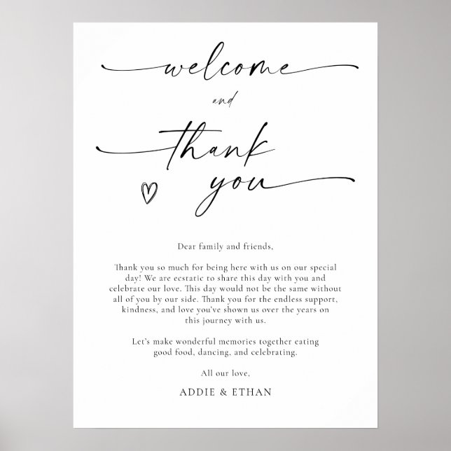 Póster Welcome and Thank You Wedding Sign (Frente)
