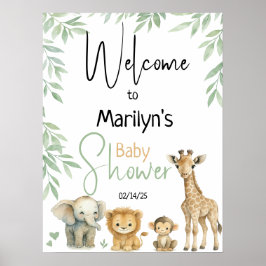 Póster Welcome Baby Shower Baby Animals