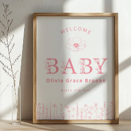 Póster Welcome Baby Wildflower Baby Shower Poster Dusty P