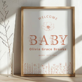 Póster Welcome Baby Wildflower Baby Shower Terracotta