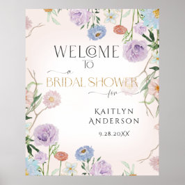 Póster Welcome Bridal Shower Wildflower Watercolor Floral