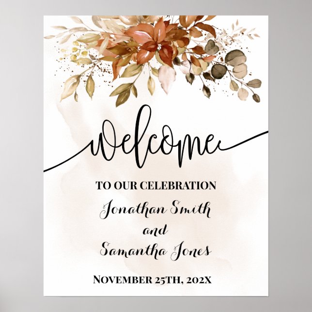 Póster Welcome Ceremony Fall Wedding Autumn Eucalyptus (Frente)