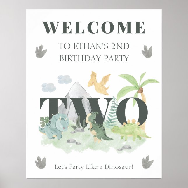 Póster Welcome Dinosaur 2nd Birthday Boy Cute Jungle (Frente)