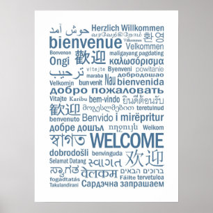 Póster Welcome  Multilingual  Pale Blue