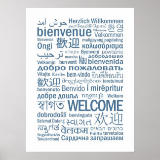 Póster Welcome Multilingual Pale Blue