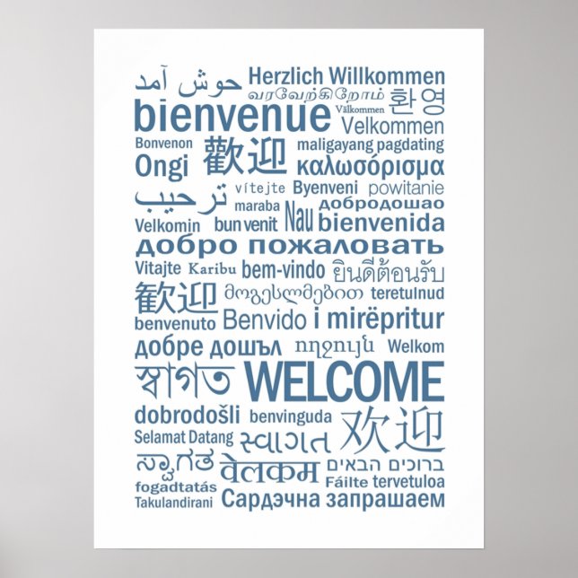 Póster Welcome  Multilingual  Pale Blue (Frente)