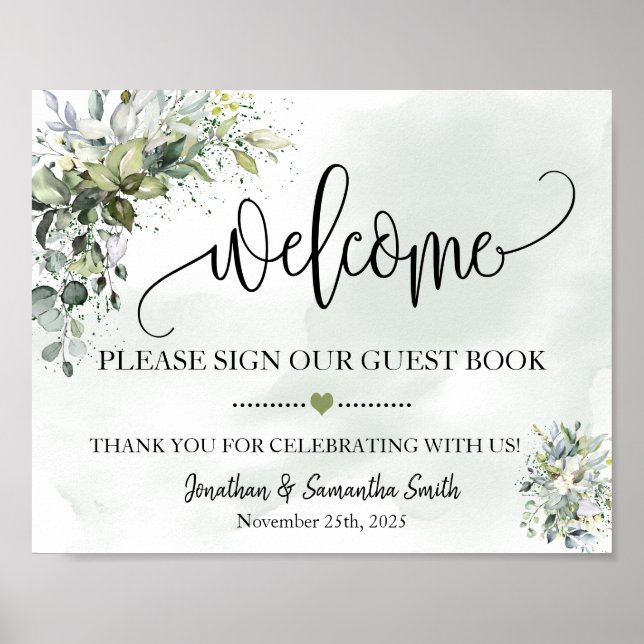 Póster Welcome sign our guest book wedding eucalyptus (Frente)