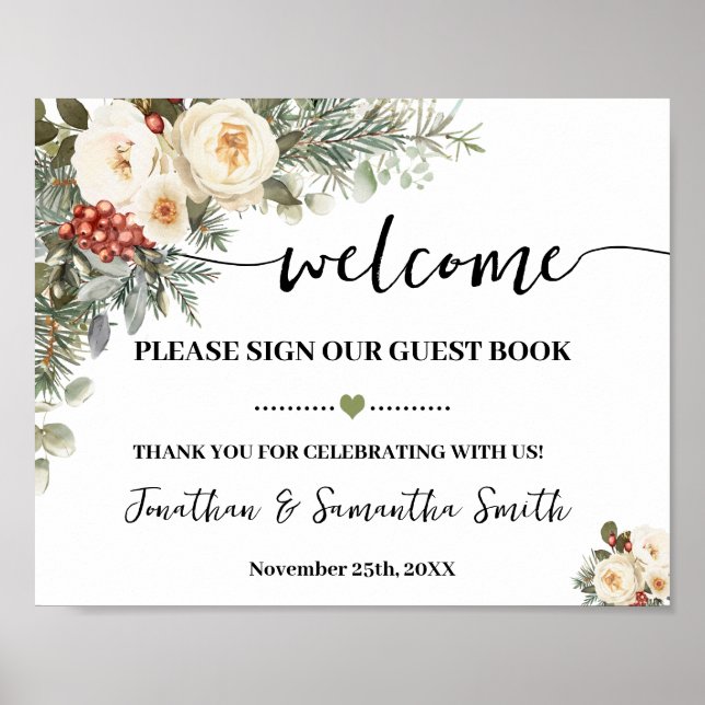 Póster Welcome Sign Our Guest Book Winter Wedding (Frente)