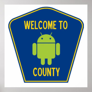 Póster Welcome To Android County (Bug Droid Sign)