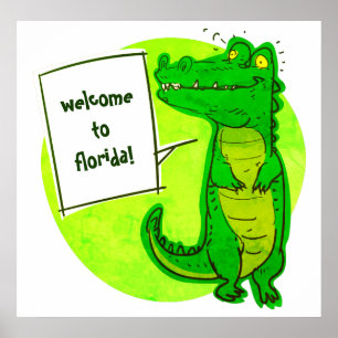 Póster welcome to florida crocodile cartoon