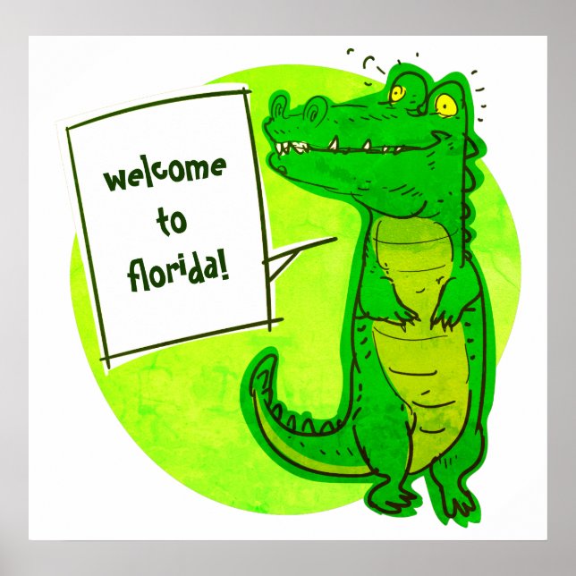 Póster welcome to florida crocodile cartoon (Frente)