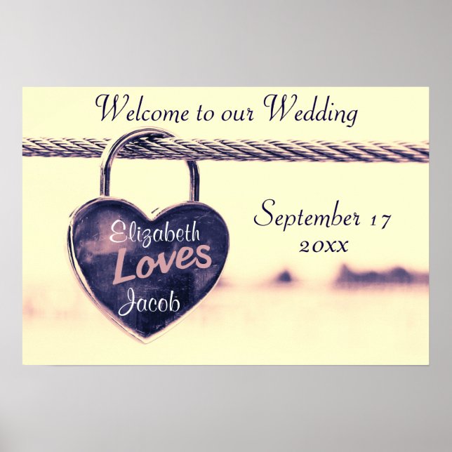 Póster Welcome to our Wedding Heart Padlock (Frente)