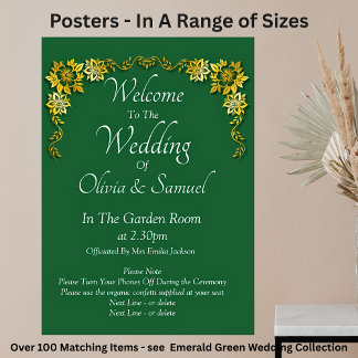 Póster Welcome to  Wedding Emerald Green & Gold