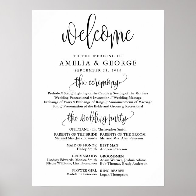 Póster Welcome wedding program sign (Frente)
