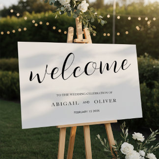 Póster welcome | White Black Calligraphy Simple
