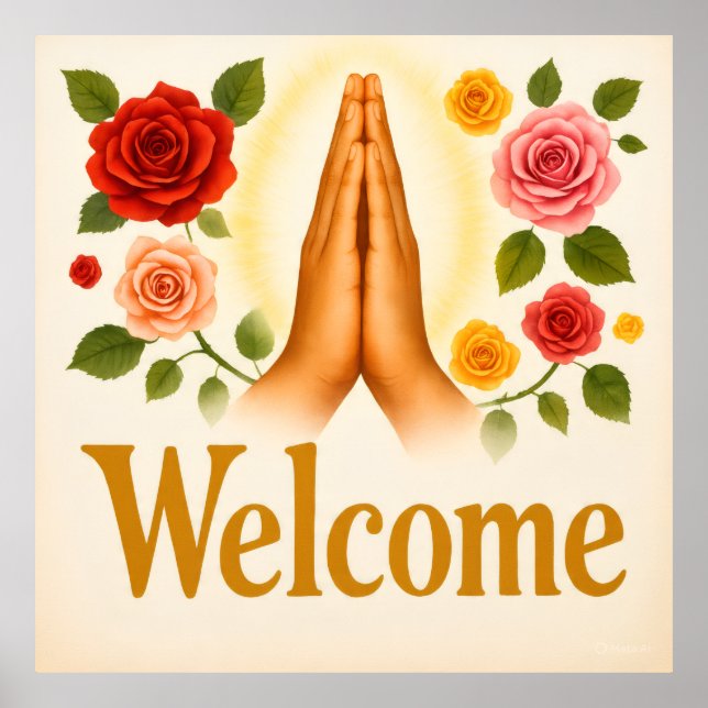 Póster Welcome with hands Rose flower design on (Frente)